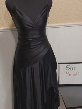 Black Satin Asymmetrical Maxi Dress Size Small
